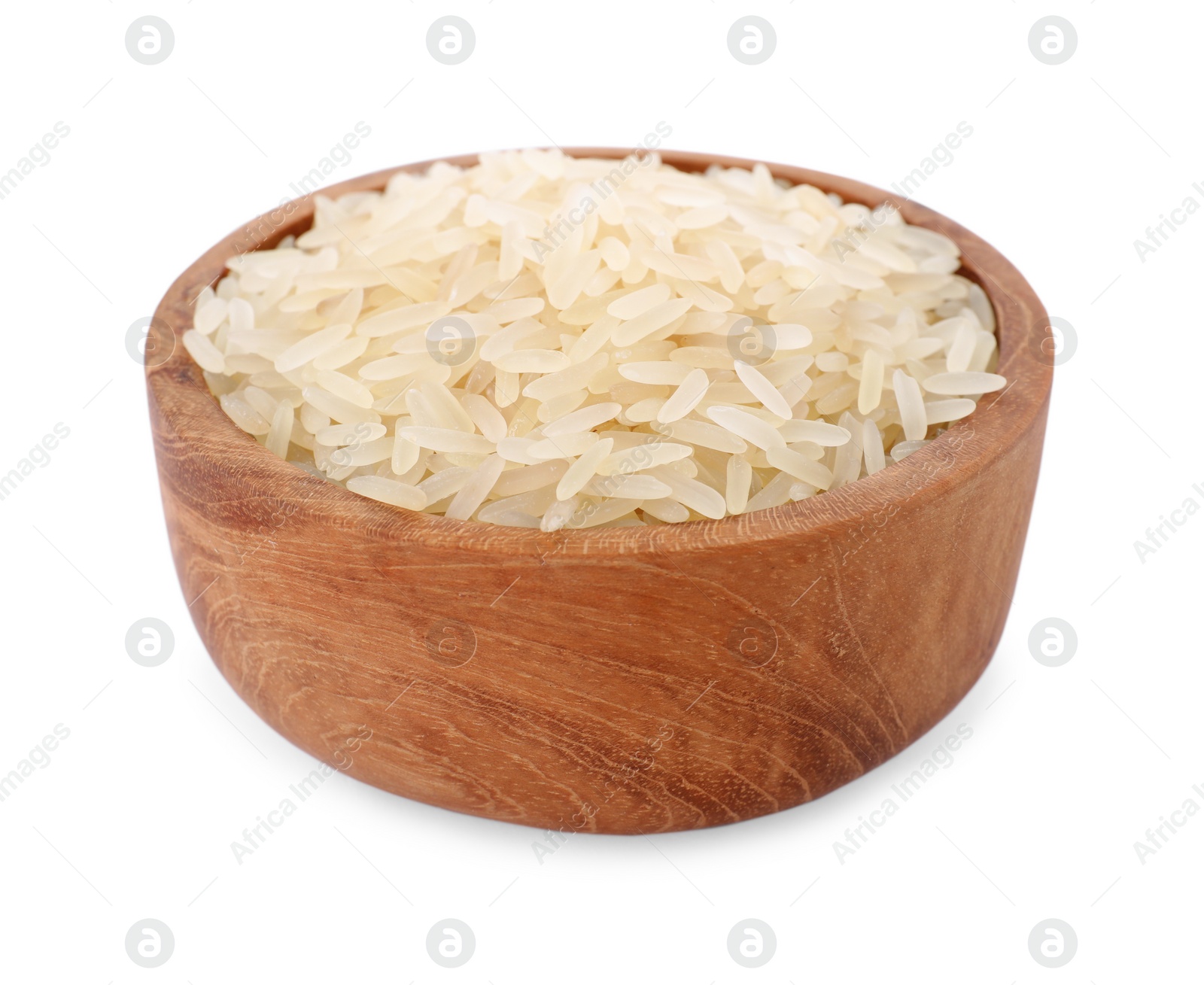 Photo of Raw rice in bowl isolated on white