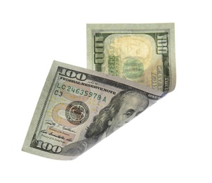 Photo of One hundred dollar banknote on white background. American national currency