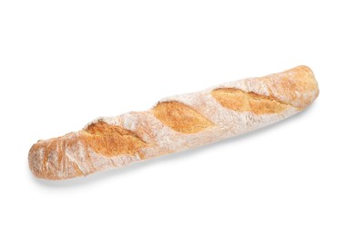 Crispy French baguette isolated on white. Fresh bread