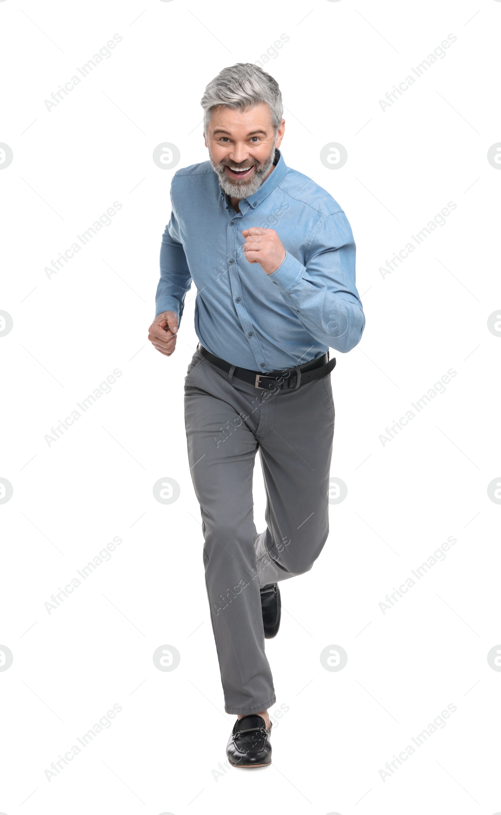 Photo of Mature businessman in stylish clothes posing on white background