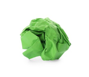 Photo of Crumpled sheet of green paper isolated on white
