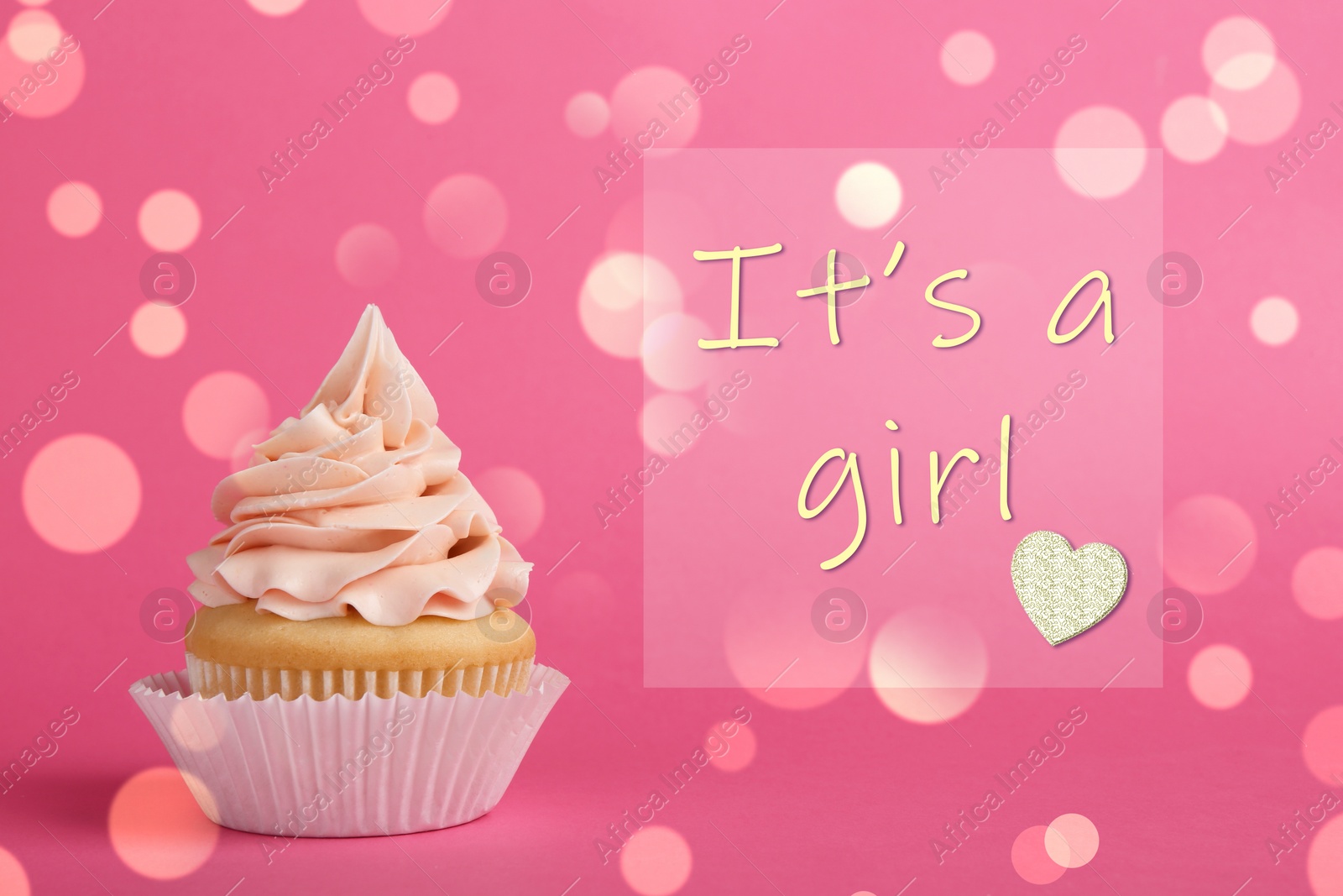 Image of Baby shower cupcake for girl on pink background