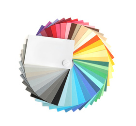 Photo of Color palette on white background, top view