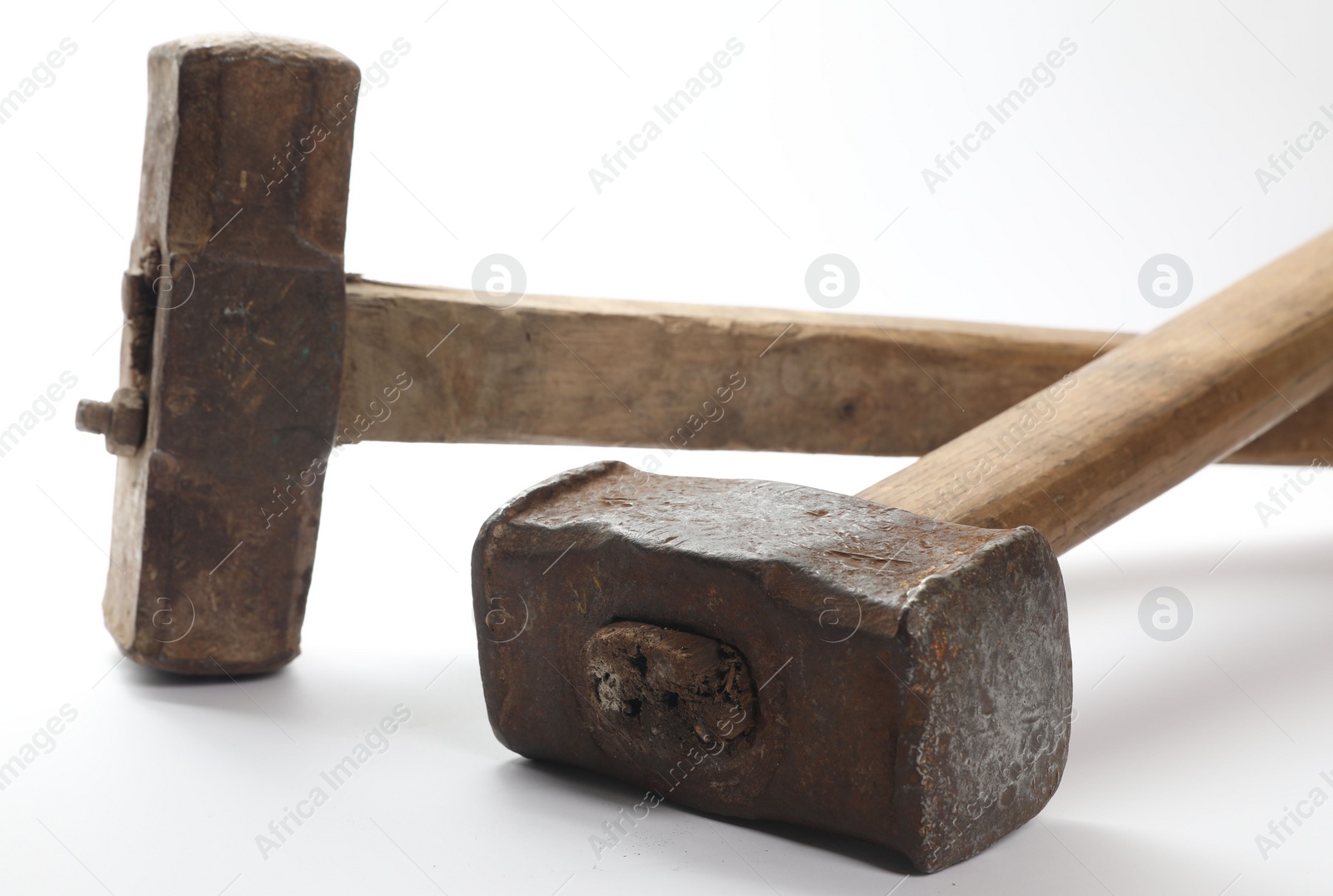 Photo of Two sledgehammers isolated on white. Manual tool