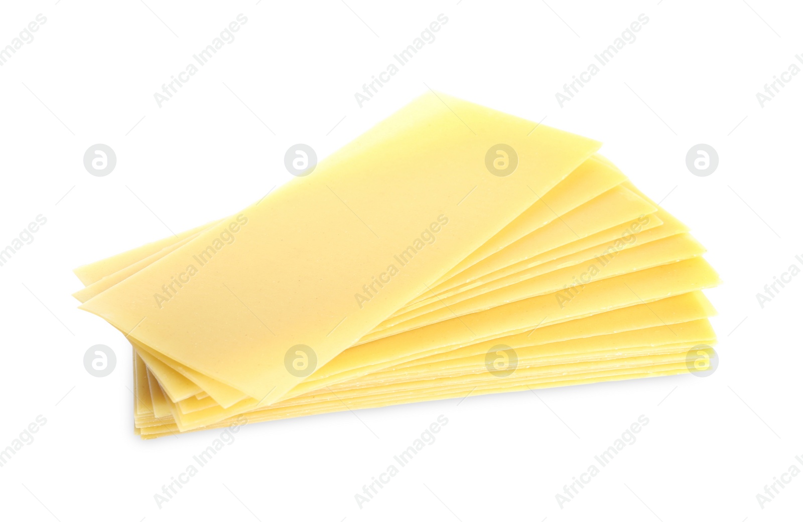 Photo of Stack of uncooked lasagna sheets isolated on white