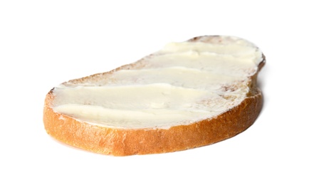 Photo of Slice of bread with butter isolated on white