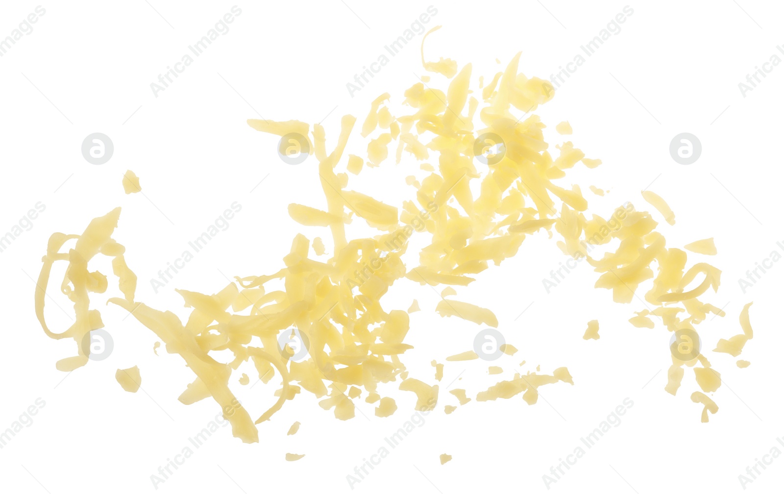 Photo of Tasty grated cheese isolated on white. Dairy product