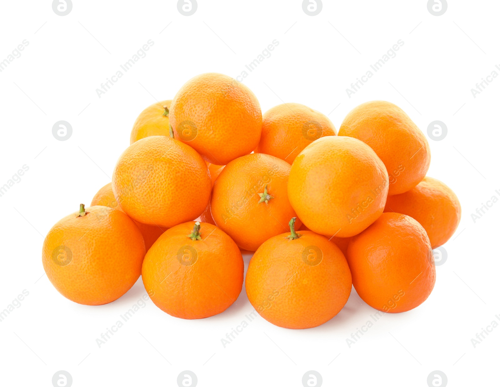 Photo of Heap of fresh ripe tangerines on white background