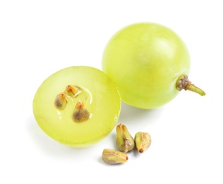 Photo of Fresh ripe juicy grapes on white background