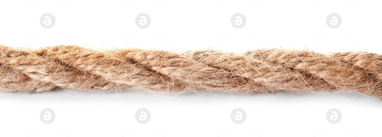 Photo of Hemp rope on white background. Organic material