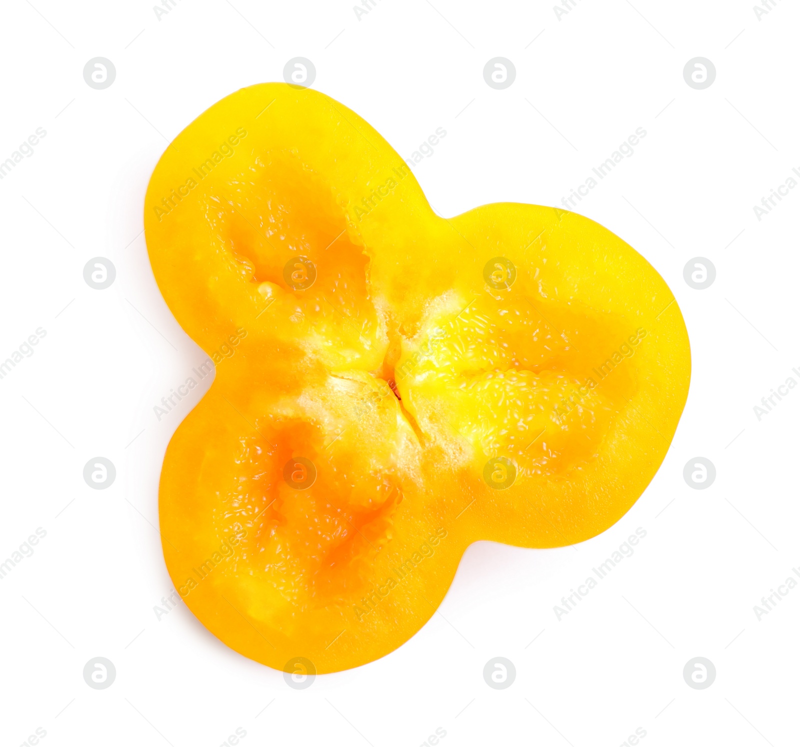 Photo of Slice of orange bell pepper isolated on white