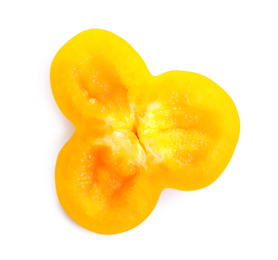 Photo of Slice of orange bell pepper isolated on white