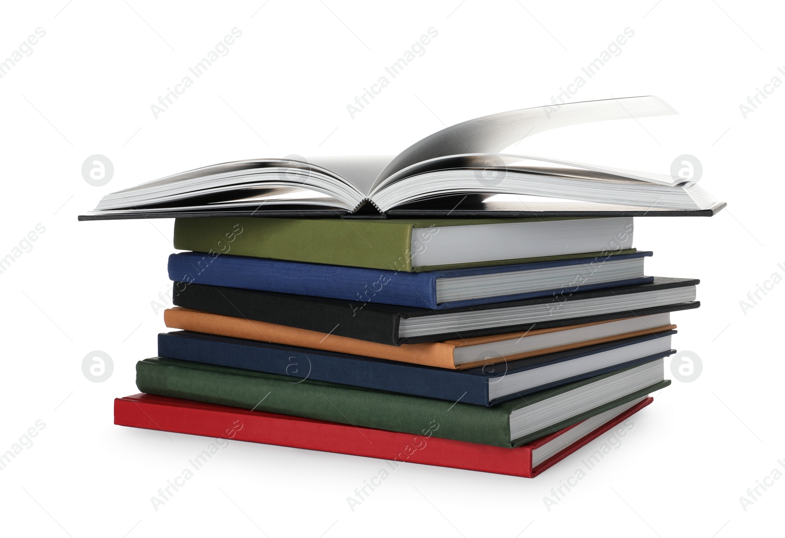 Photo of Stack of hardcover books on white background