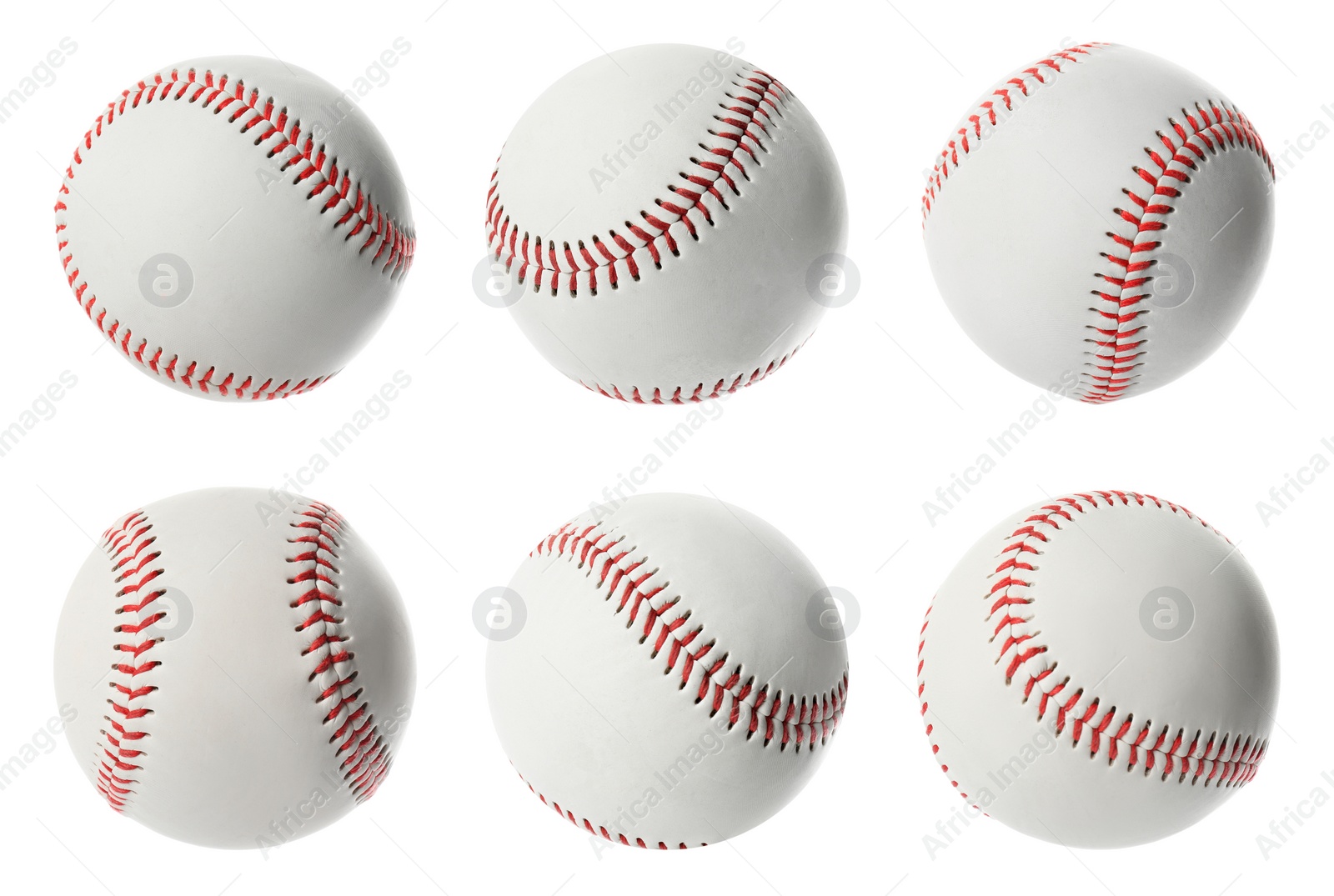 Image of Set with traditional baseball balls on white background. Sportive equipment