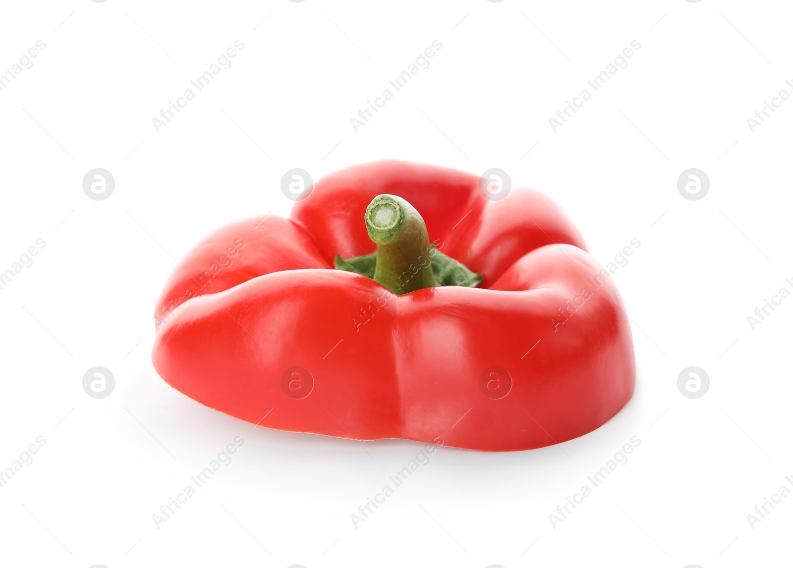 Photo of Slice of ripe paprika pepper on white background