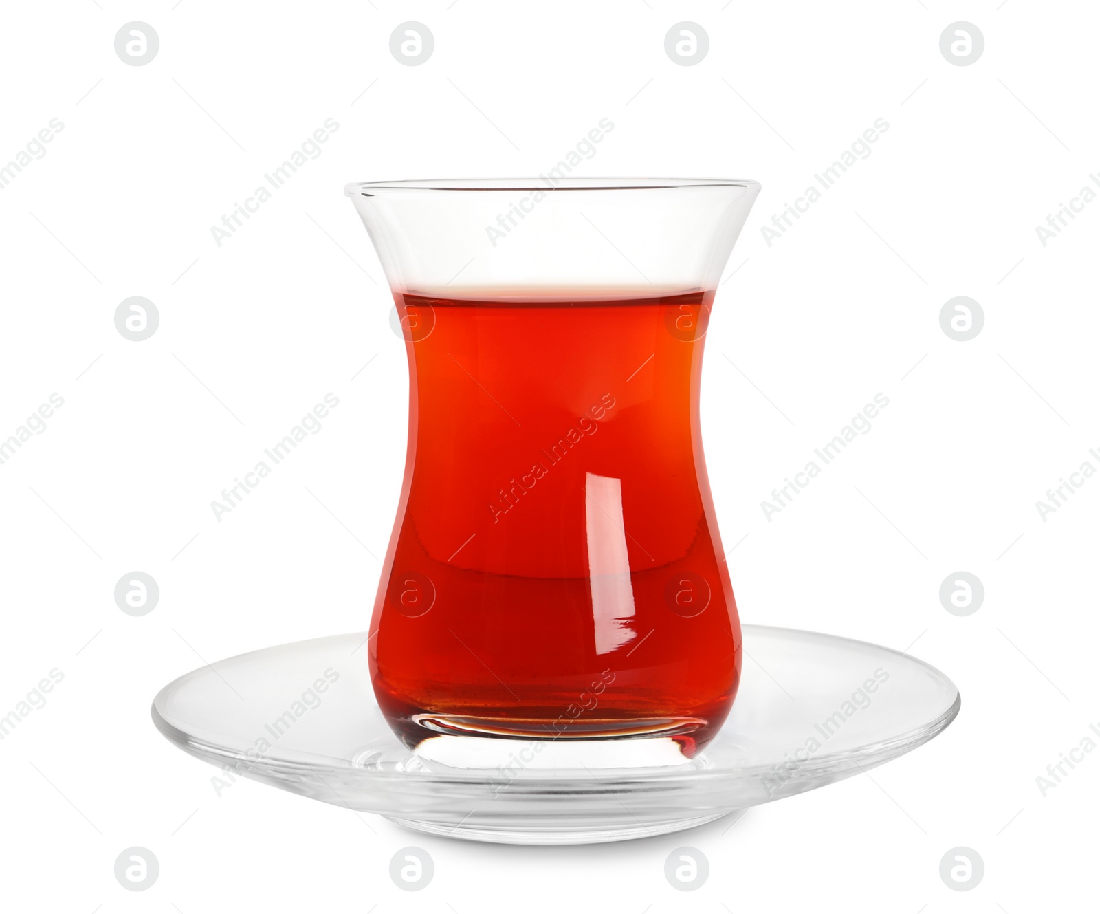 Photo of Glass of traditional Turkish tea isolated on white