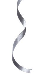 Photo of Beautiful silver ribbon isolated on white. Festive decor