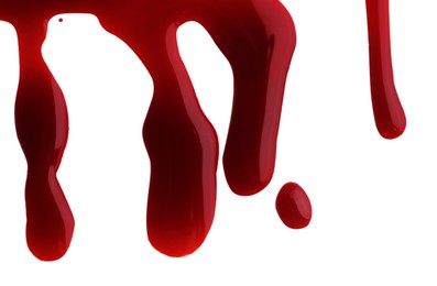 Photo of Flowing down red blood isolated on white