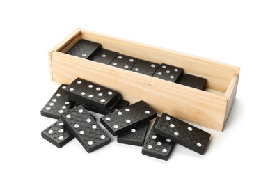Photo of Dominoes set on white background. Board game
