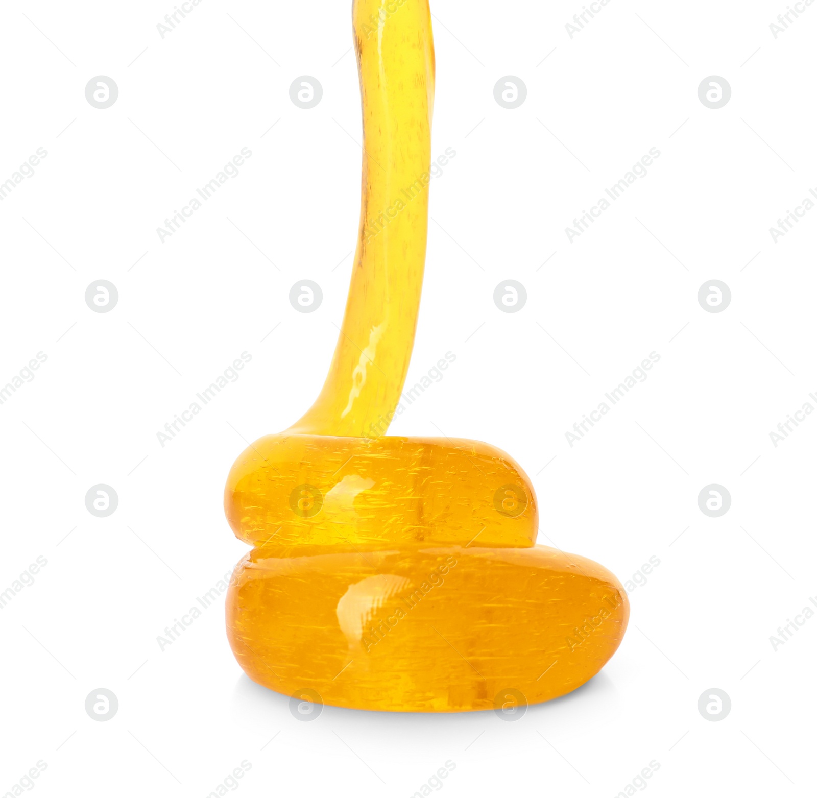 Photo of Flowing orange slime on white background. Antistress toy