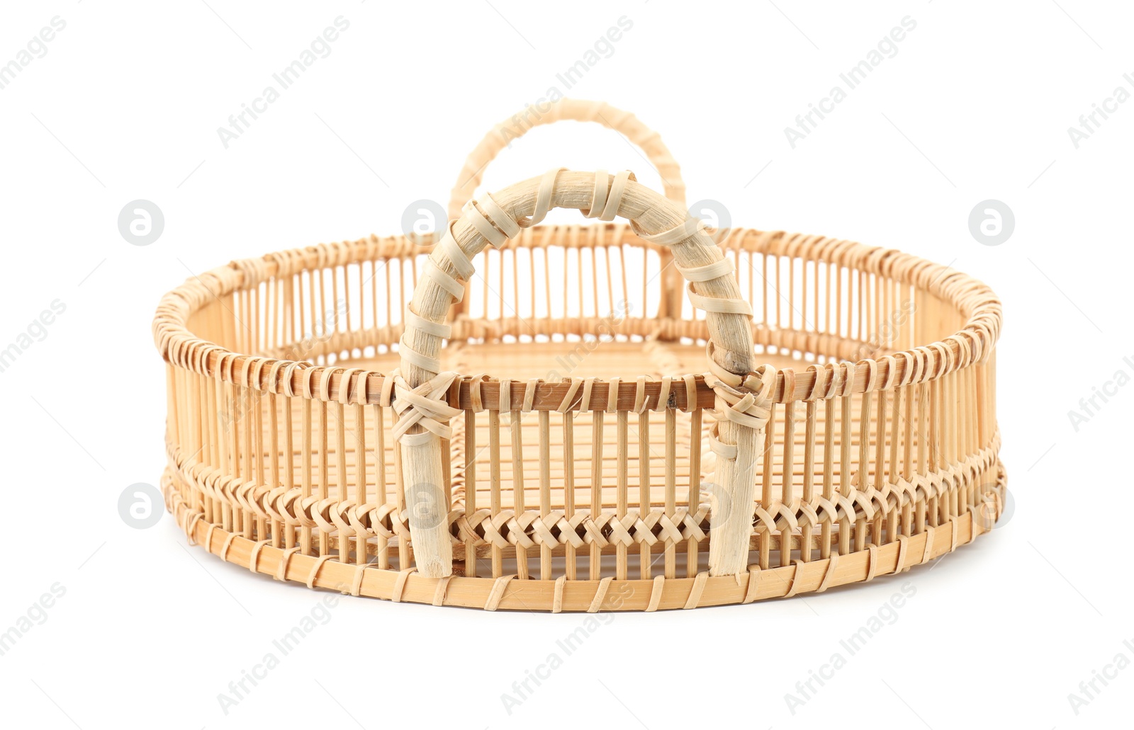 Photo of One empty wicker bread basket isolated on white