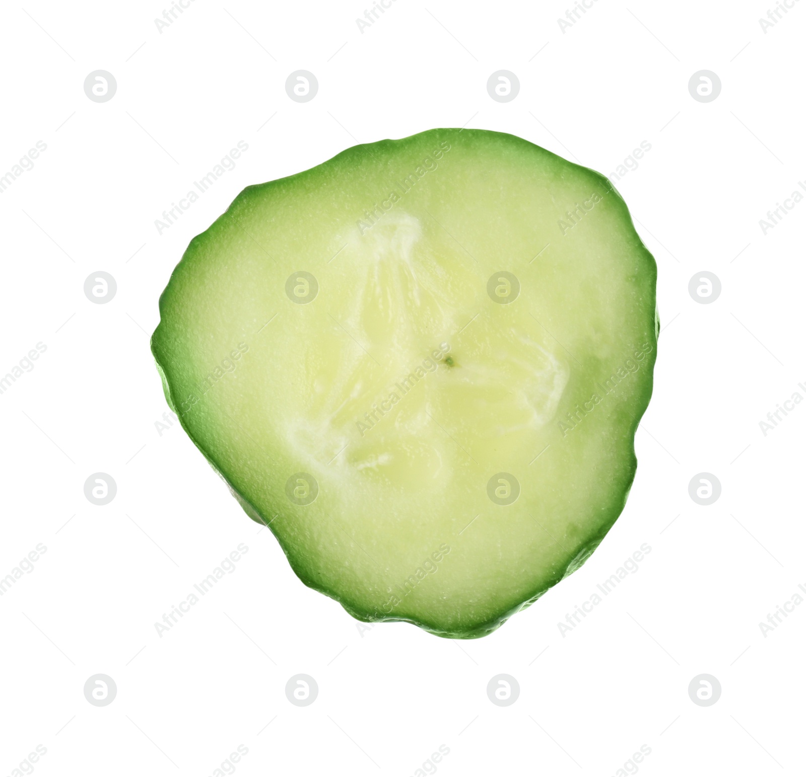 Photo of Slice of fresh cucumber on white background