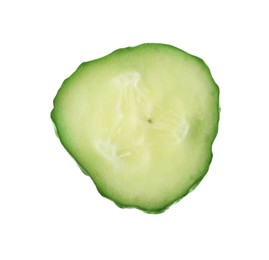 Photo of Slice of fresh cucumber on white background