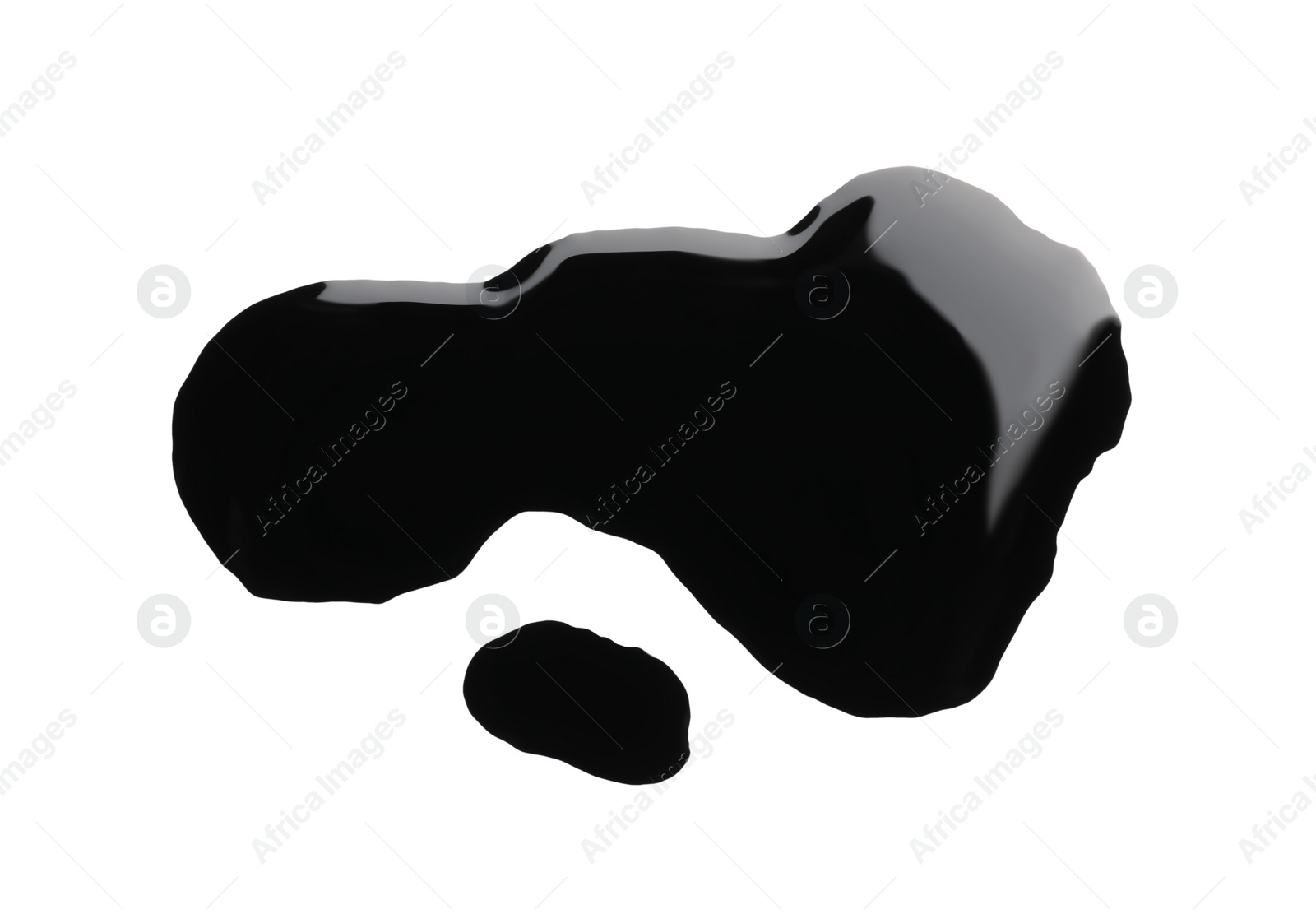 Photo of Blots of black paint on white background, top view