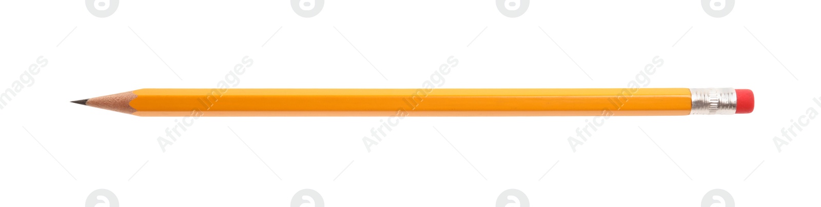 Photo of Graphite pencil with eraser isolated on white. School stationery