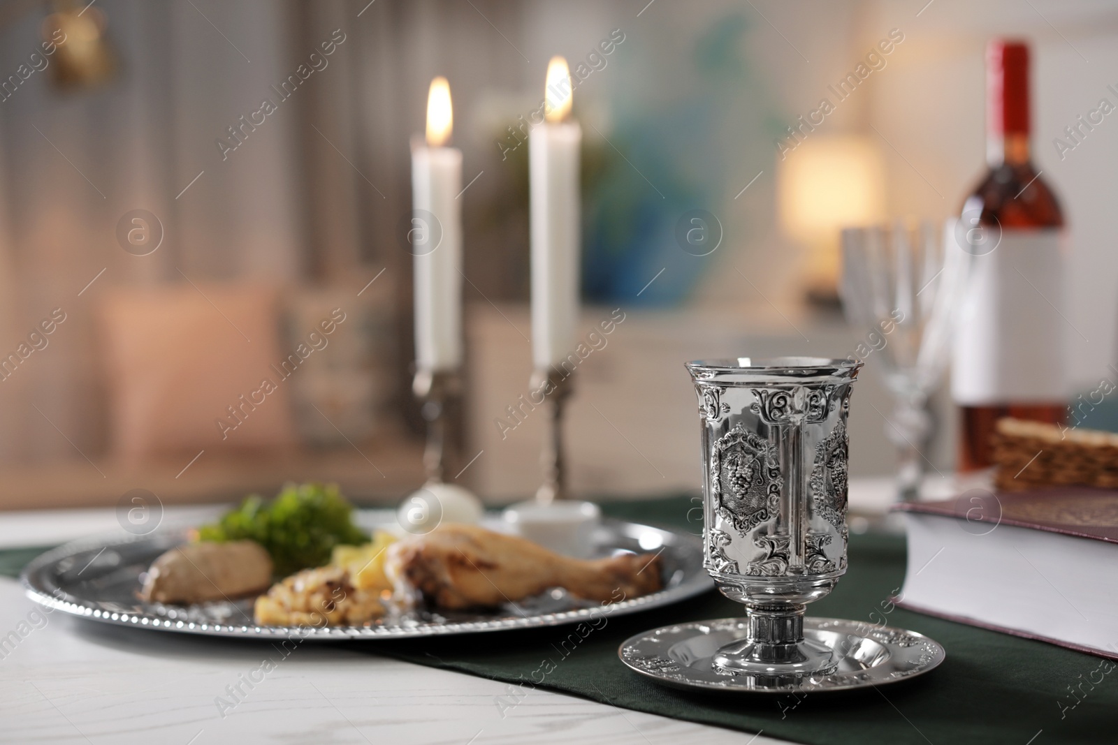 Photo of Table served for Passover (Pesach) Seder indoors