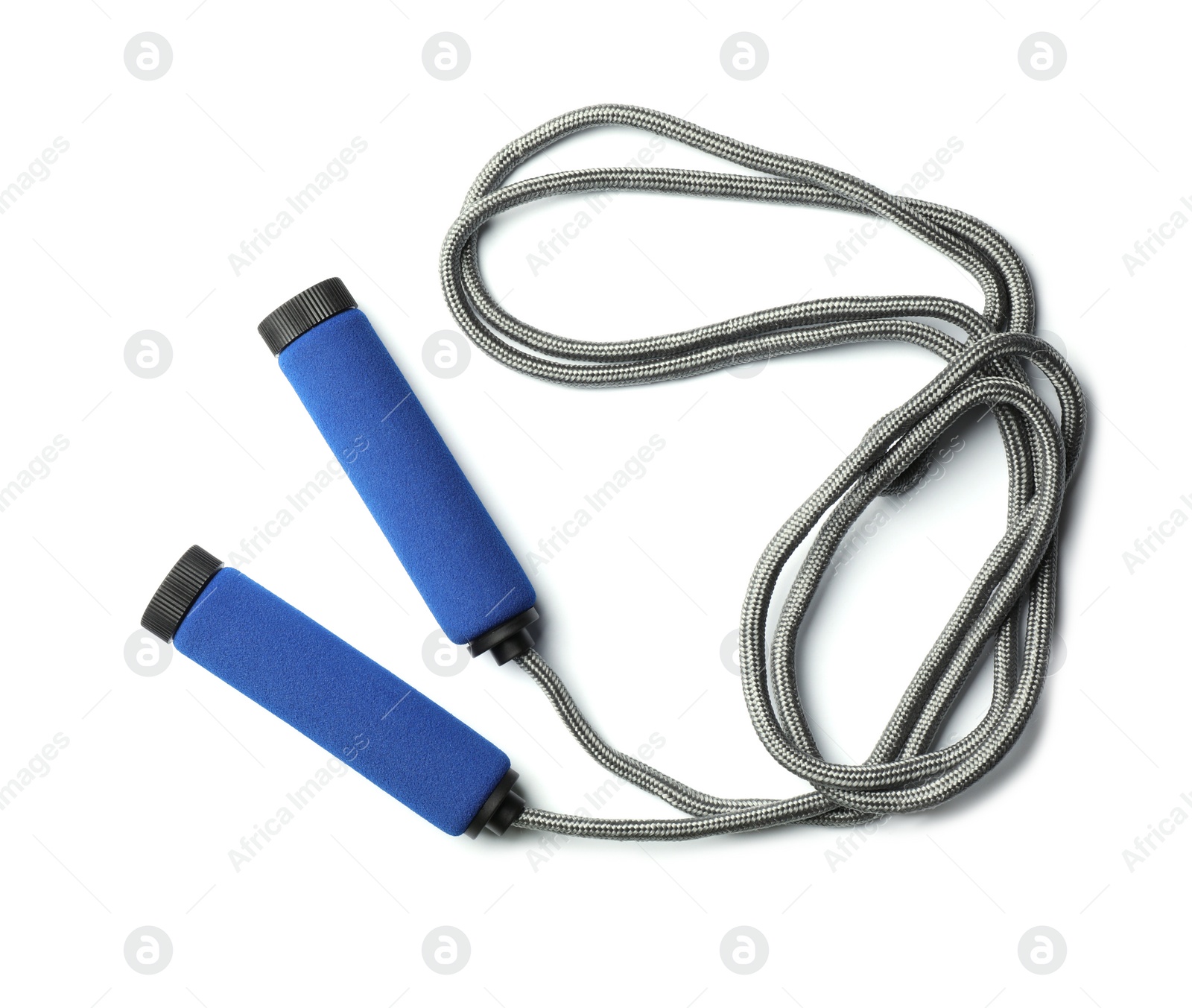 Photo of Jump rope on white background, top view