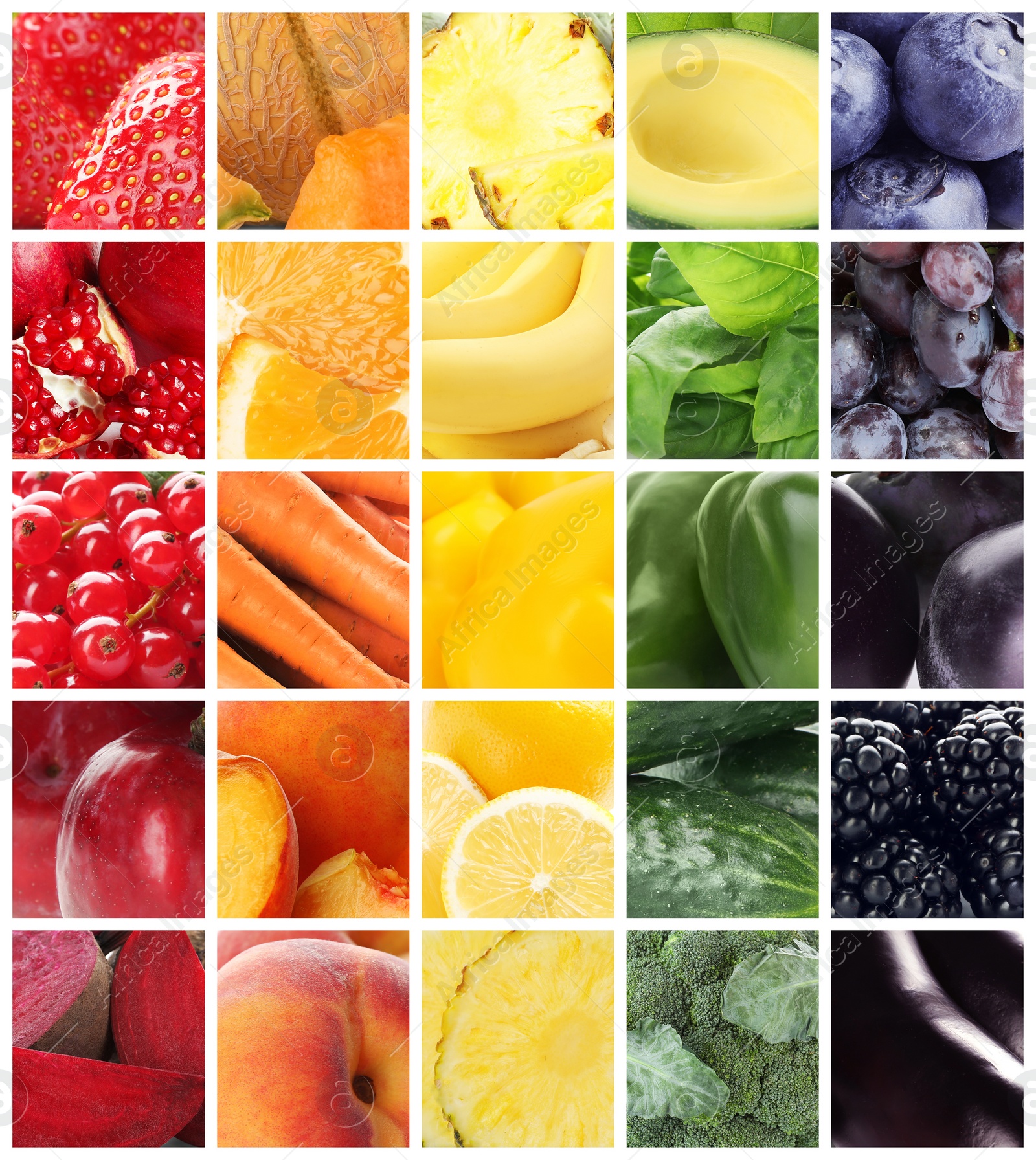 Image of Different fresh fruits, vegetables and berries, collage 