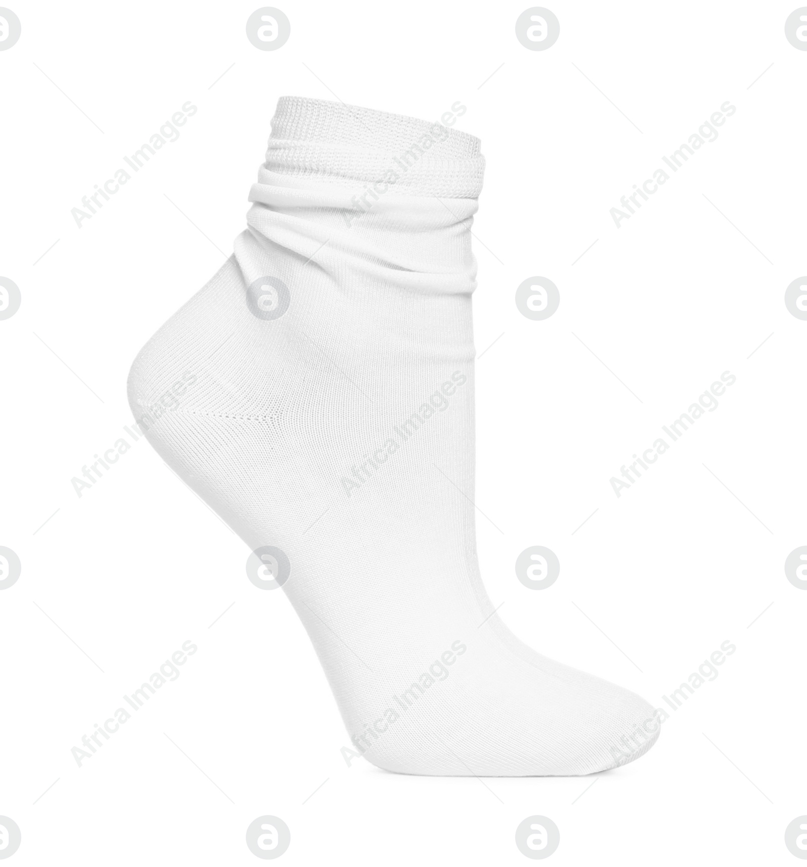 Photo of Textile sock isolated on white. Footwear accessory