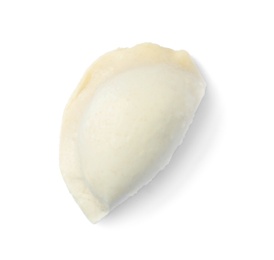 Photo of Raw dumpling on white background, top view