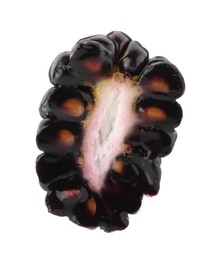 Photo of Half of tasty ripe blackberry isolated on white