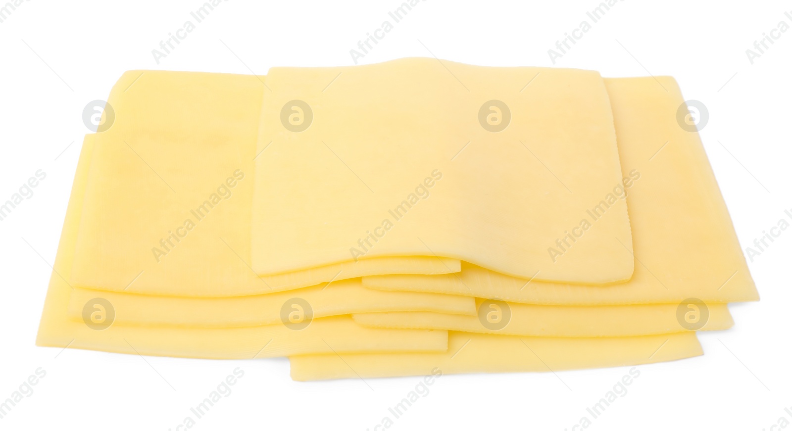 Photo of Slices of tasty fresh cheese isolated on white