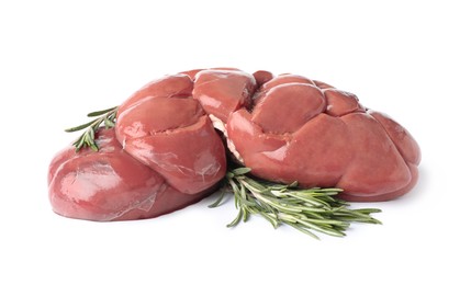 Fresh raw kidney meat with rosemary isolated on white