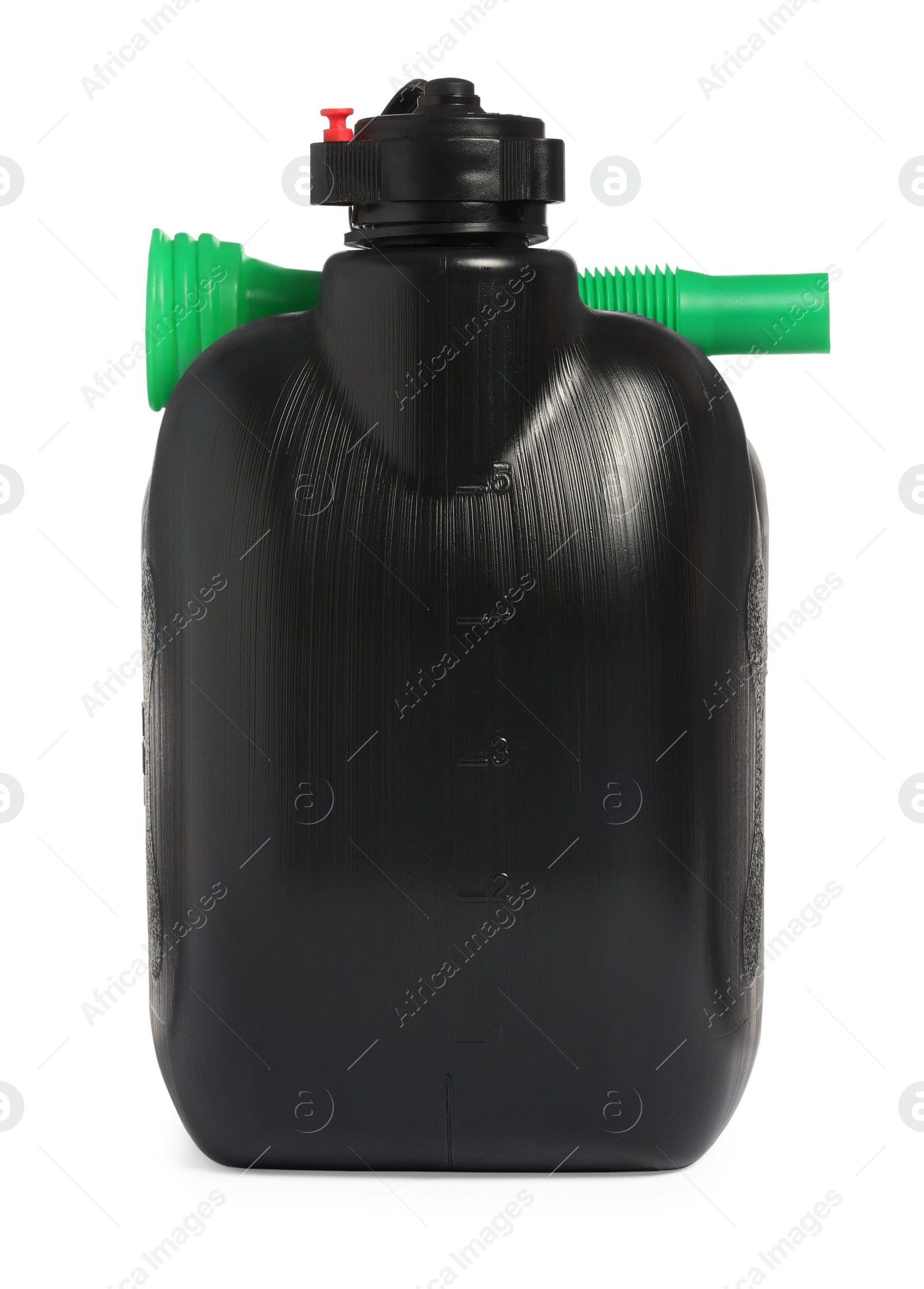 Photo of New black plastic canister isolated on white