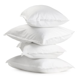 Photo of Stack of soft pillows isolated on white