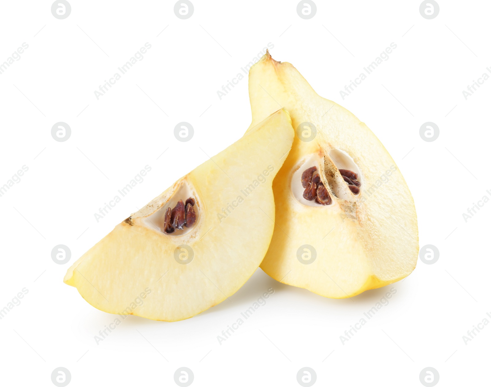 Photo of Pieces of fresh ripe quince isolated on white