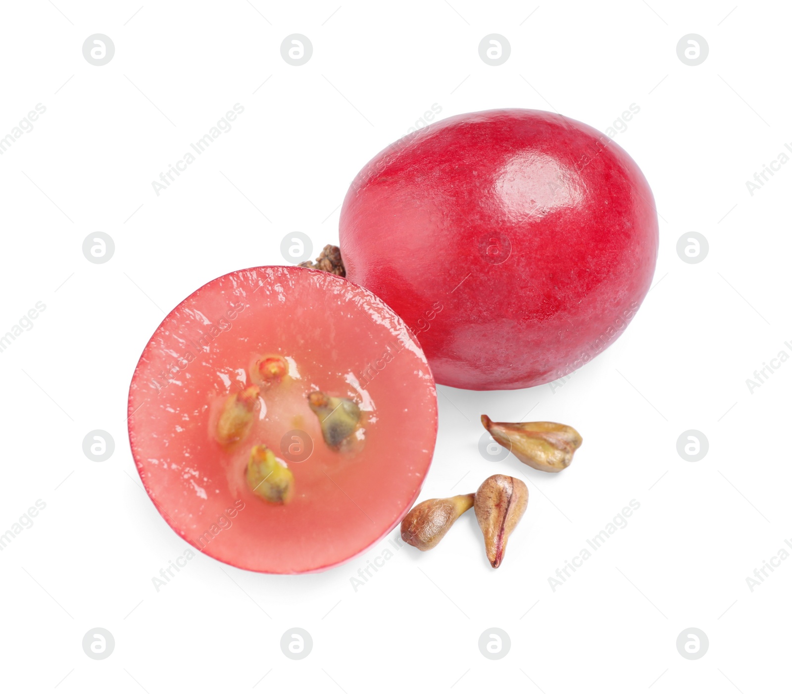 Photo of Organic fresh grapes with seeds on white background. Natural essential oil ingredient