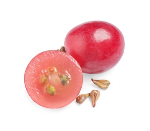 Photo of Organic fresh grapes with seeds on white background. Natural essential oil ingredient