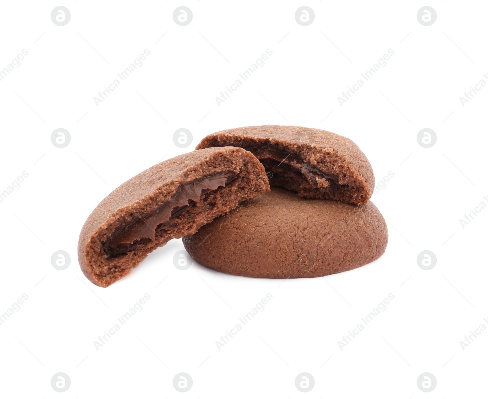 Photo of Tasty homemade chocolate cookies on white background