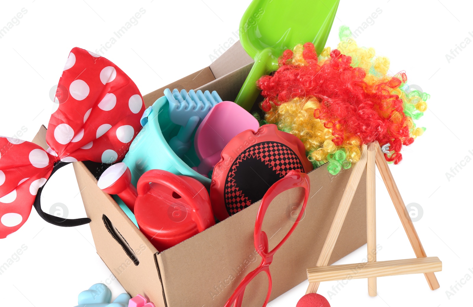 Photo of Box with unwanted stuff isolated on white