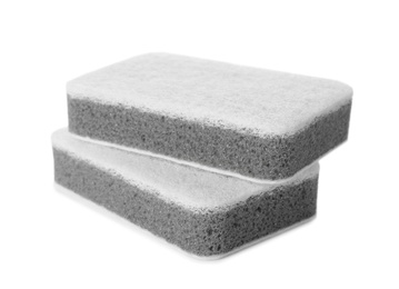 Photo of Cleaning sponges for dish washing on white background