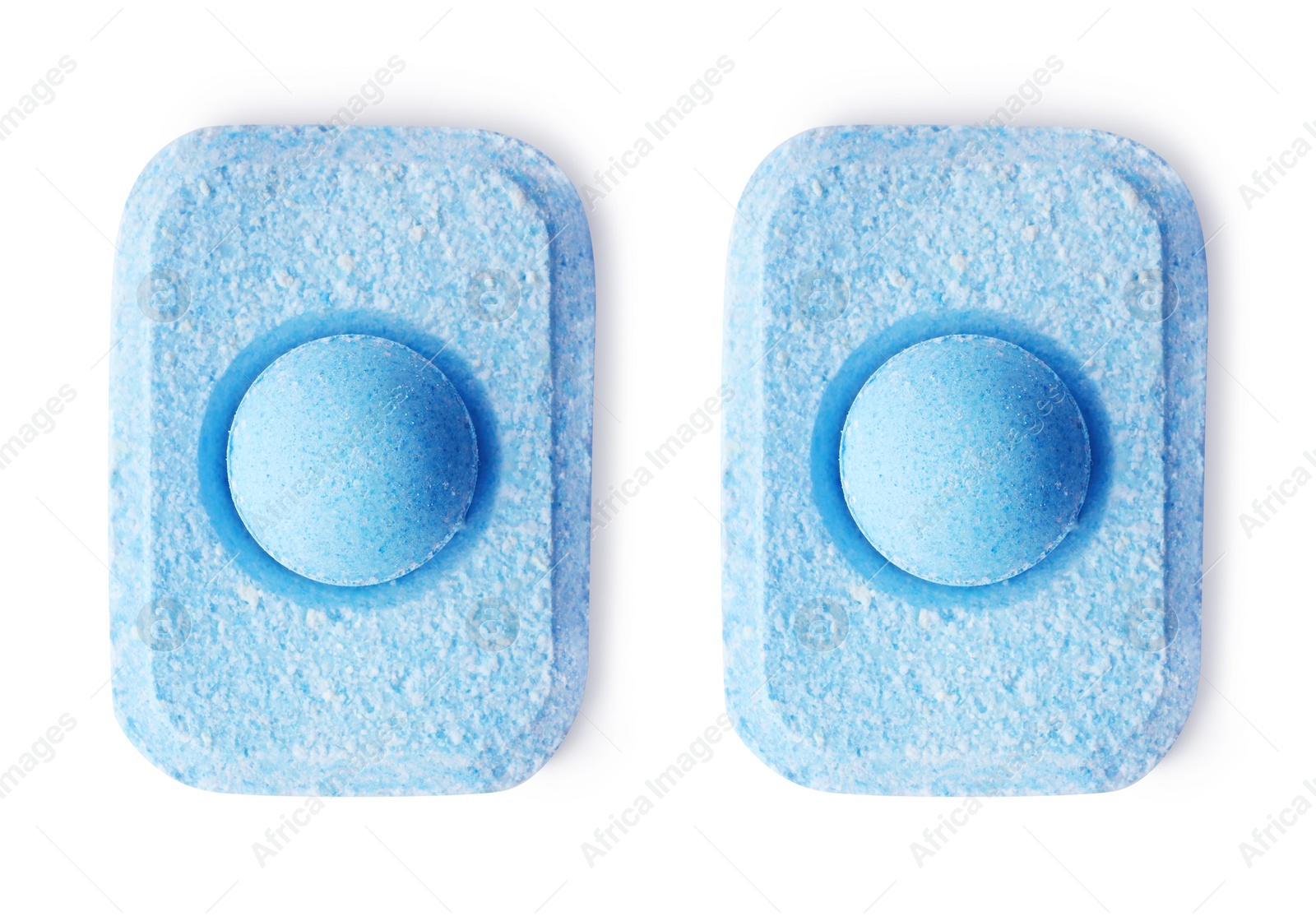 Image of Water softener tablets on white background, top view