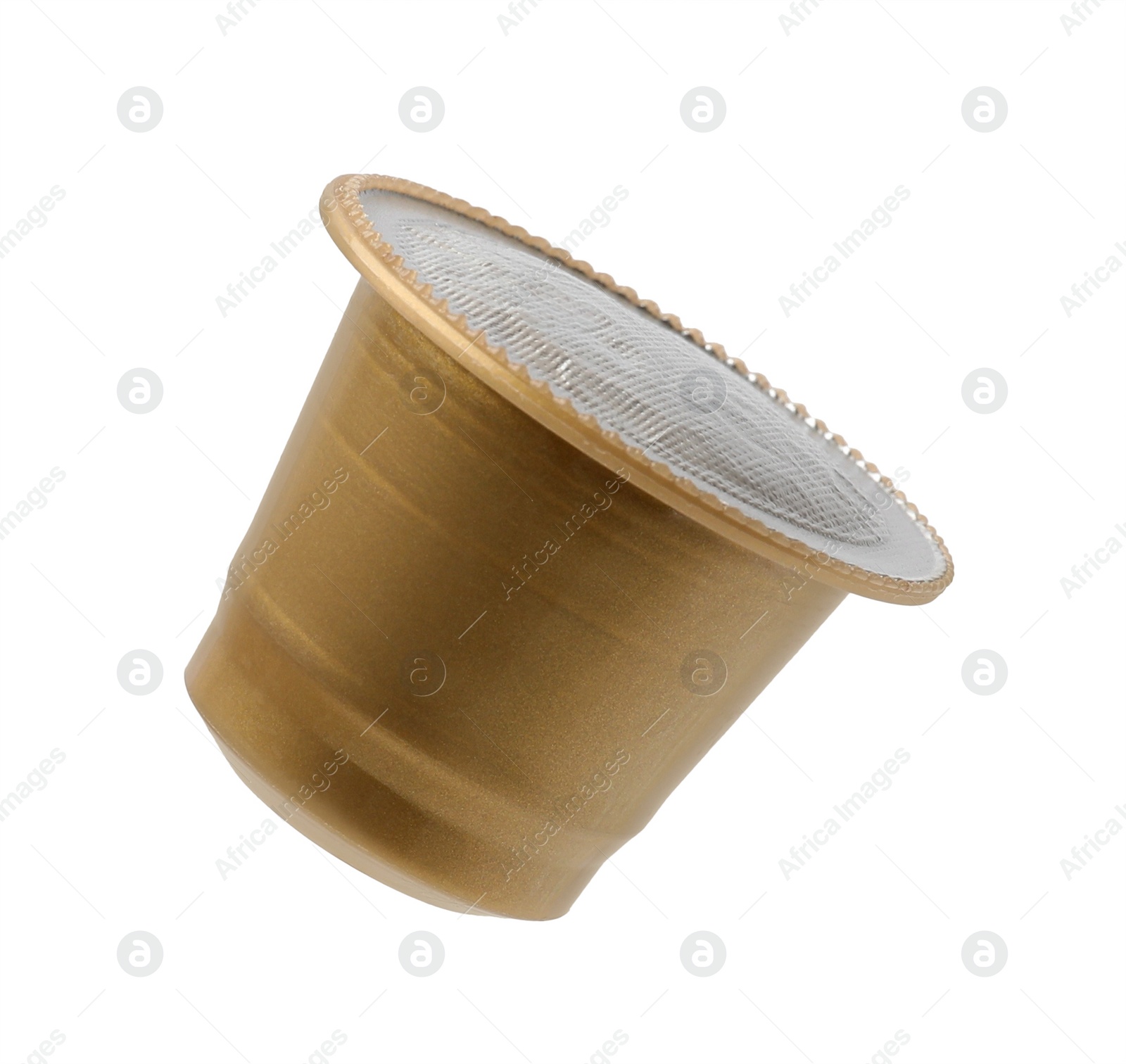 Photo of One plastic coffee capsule isolated on white