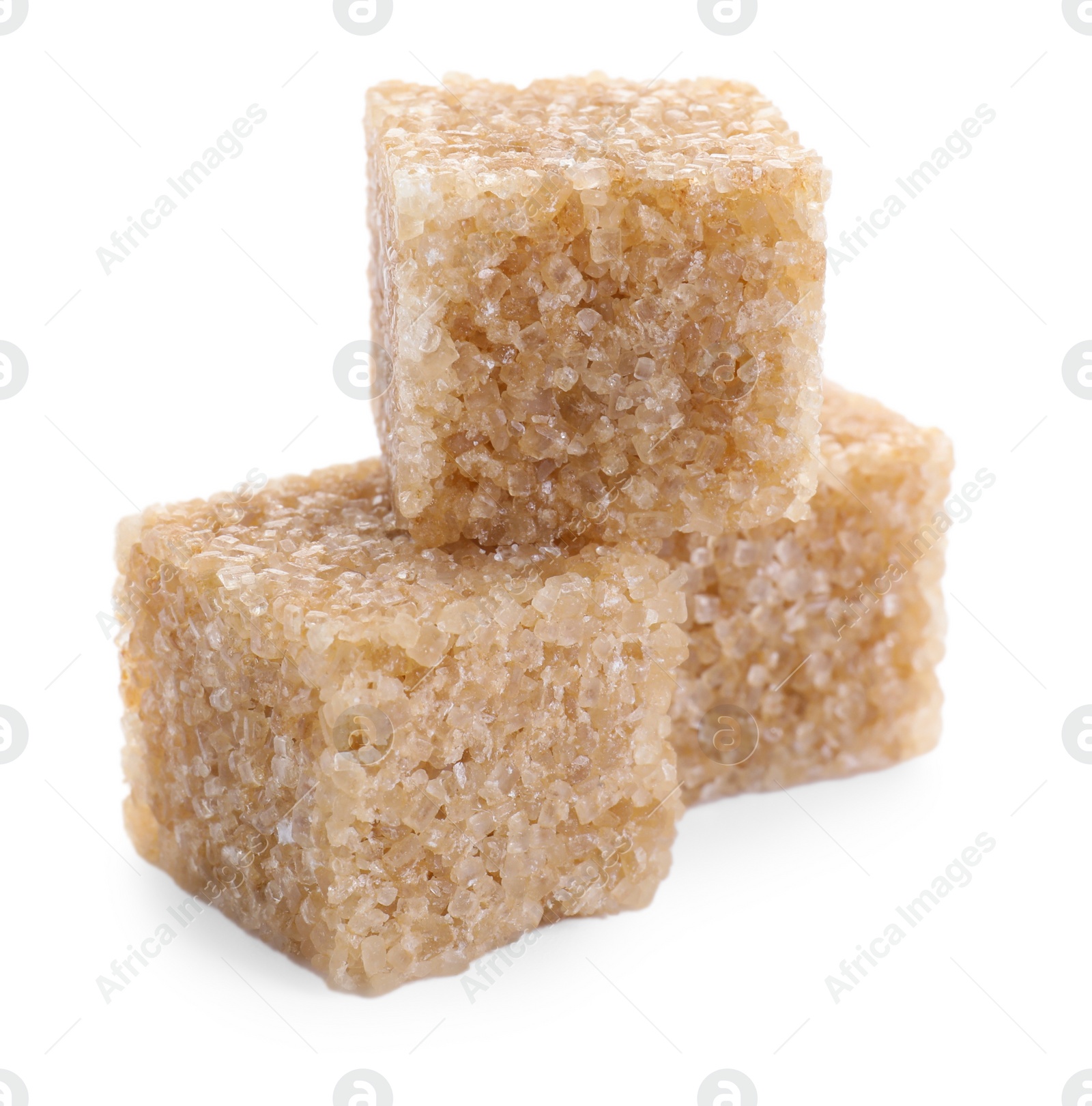 Photo of Three brown sugar cubes isolated on white