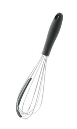 Photo of Metal whisk isolated on white. Kitchen utensil