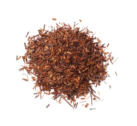 Heap of rooibos tea isolated on white, top view